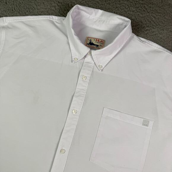 Huk Kona Shirt Mens 3XL White Fishing Performance Stretch Button Down Solid - Picture 1 of 9